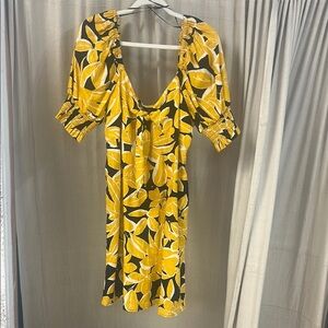NWT Yellow and Navy  Linen Floral Print Dress - Who What Wear